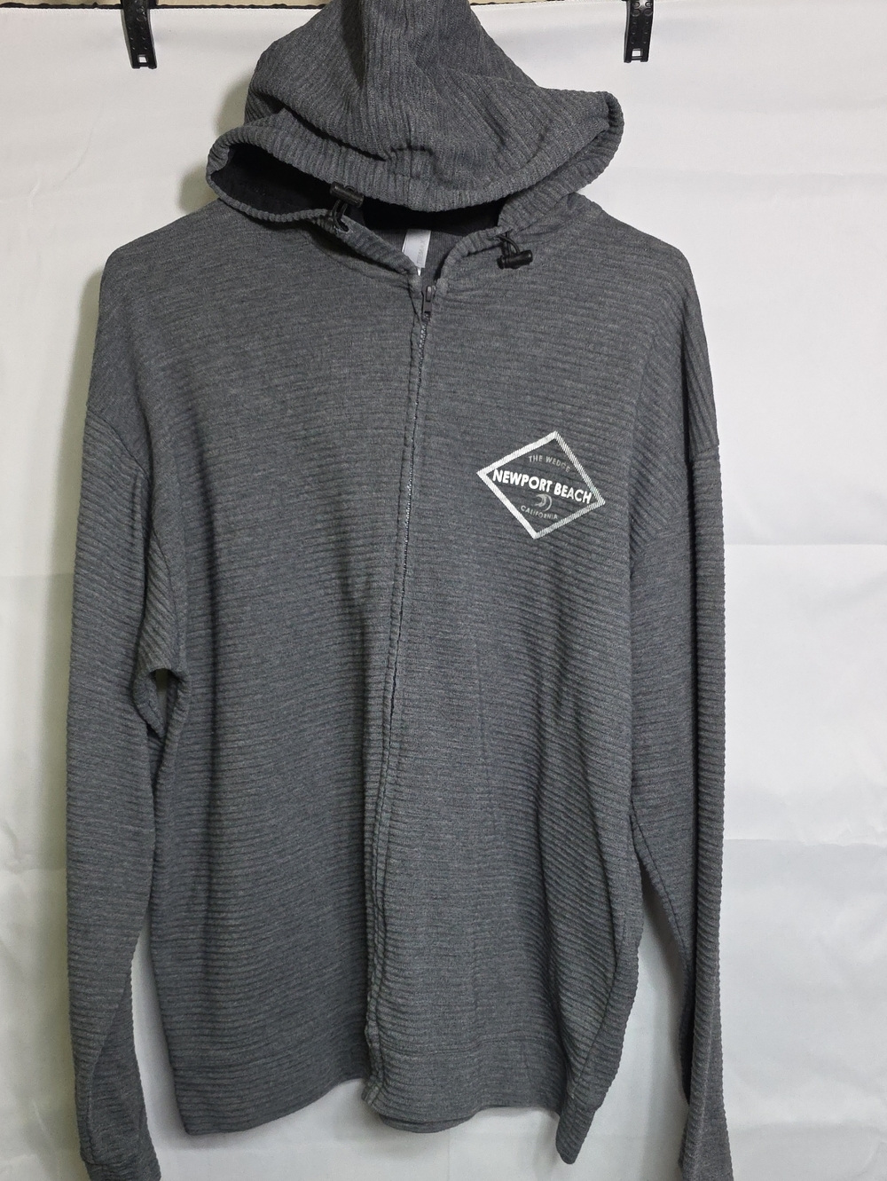 Newport Gray Ribbed Hooded Zip-Up Sweater Womens Size XL (W718)